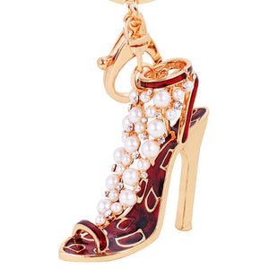 Crystal & Pearl Design Rhinestone High heel Keychain Holders - Purse Accessories