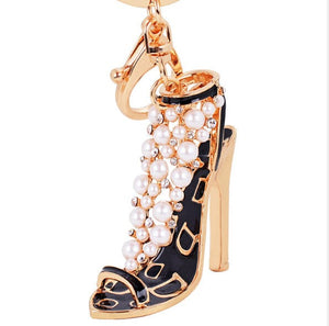 Crystal & Pearl Design Rhinestone High heel Keychain Holders - Purse Accessories