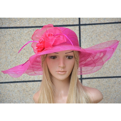 Women's Wide Brim Church Hats w/ Rose Flower Design - Ailime Designs