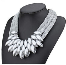 Load image into Gallery viewer, Statement Maker Women&#39;s Silver Bib Necklace w/ Mesh Neck Rope -  Neckline Fashion Accessories - Ailime Designs