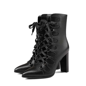 Women's Ribbon Lace Top Design Ankle Boots - Ailime Designs