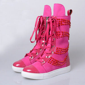 Women's Colorful Rivet Design Leather Skin Ankle Boots