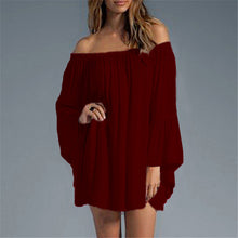 Load image into Gallery viewer, Plus Size Diva Ladies Bandeau Shoulders Shirt Dress w/ Full Wide Sleeves - Ailime Designs