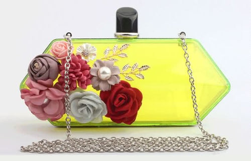 Best Flower Design Yellow Acrylic Evening Clutches - Ailime Designs - Ailime Designs