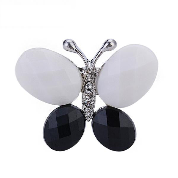 Wide Wing Black & White Rhinestone Butterfly Pin Brooch - Ailime Designs