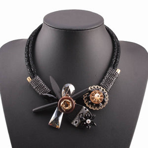 Women's Oversize Chucky Bib Design Flower Necklace - Ailime Designs