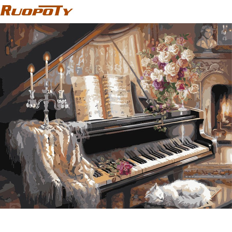 RUOPOTY Frame Europe Piano DIY Painting By Numbers Wall Art Picture Hand painted Oil Painting On Canvas For Room Wall Artwork - Ailime Designs