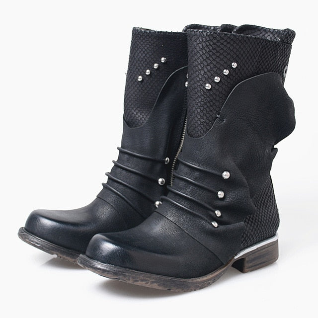 Women's Rivet Design Genuine Leather Ankle Boots