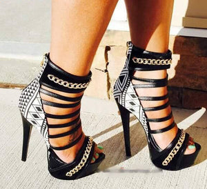 Women's Stylish Geometric Design Strap High Heels - Ailime Designs