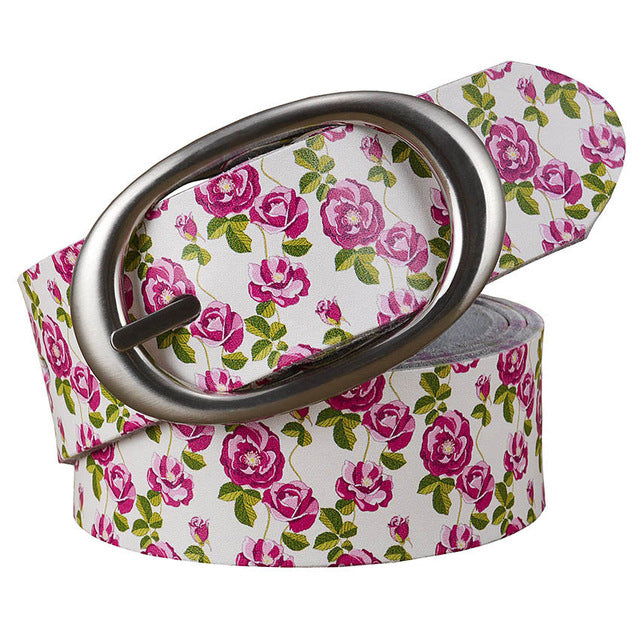 Women's Floral Digital Printed Genuine Leather Belts - Ailime Designs