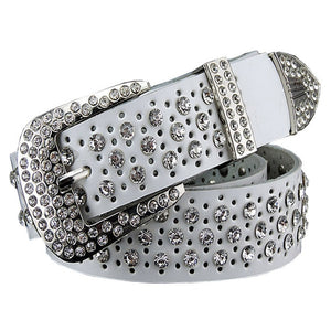 Women's Rhinestone Genuine Leather Skin Buckle Belts