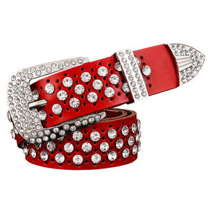 Women's Rhinestone Genuine Leather Skin Buckle Belts