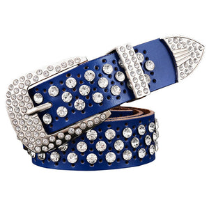 Women's Rhinestone Genuine Leather Skin Buckle Belts