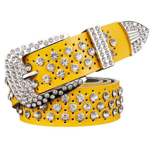 Women's Rhinestone Genuine Leather Skin Buckle Belts