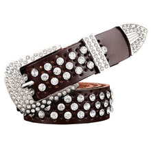 Load image into Gallery viewer, Women&#39;s Rhinestone Genuine Leather Skin Buckle Belts