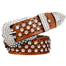 Load image into Gallery viewer, Women&#39;s Rhinestone Genuine Leather Skin Buckle Belts