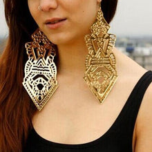 Load image into Gallery viewer, Long Gold Hollow Geometric Loop Style Earrings – Ailime Designs - Ailime Designs