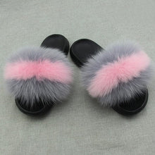 Load image into Gallery viewer, ZDFURS *Real Fur Slippers Women Fox Home Fluffy Sliders Comfort With Feathers Furry Summer Flats Sweet Ladies Shoes Large  Home - Ailime Designs