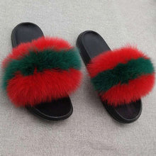 Load image into Gallery viewer, ZDFURS *Real Fur Slippers Women Fox Home Fluffy Sliders Comfort With Feathers Furry Summer Flats Sweet Ladies Shoes Large  Home - Ailime Designs