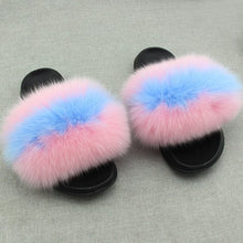 Load image into Gallery viewer, ZDFURS *Real Fur Slippers Women Fox Home Fluffy Sliders Comfort With Feathers Furry Summer Flats Sweet Ladies Shoes Large  Home - Ailime Designs