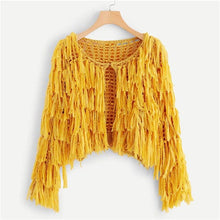 Load image into Gallery viewer, Fringe Yellow Bolero Style Women&#39;s Sweater - Ailime Designs - Ailime Designs