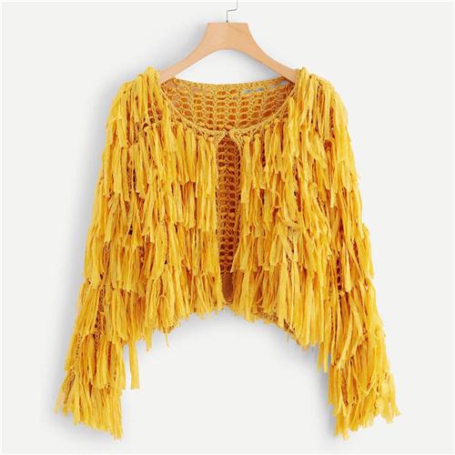 Fringe Yellow Bolero Style Women's Sweater - Ailime Designs - Ailime Designs