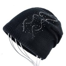 Load image into Gallery viewer, Warm Knitted Beanie Caps w/ Rhinestones -  Double Lining Hats - Ailime Designs