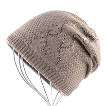 Load image into Gallery viewer, Warm Knitted Beanie Caps w/ Rhinestones -  Double Lining Hats - Ailime Designs