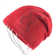 Load image into Gallery viewer, Warm Knitted Beanie Caps w/ Rhinestones -  Double Lining Hats - Ailime Designs