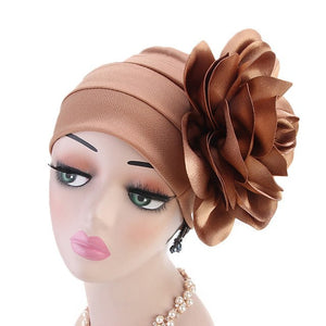 Women's Solid Polyester Turban w/ Side Flower Design - Ailime Designs - Ailime Designs