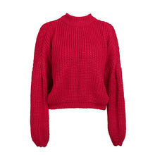 Load image into Gallery viewer, Simplee Winter lantern sleeve knitted sweater pullover Women loose round neck red sweater Female autumn casual sweater jumper - Ailime Designs