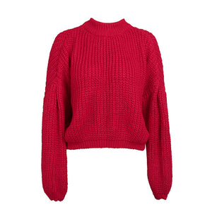 Simplee Winter lantern sleeve knitted sweater pullover Women loose round neck red sweater Female autumn casual sweater jumper - Ailime Designs