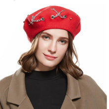 Load image into Gallery viewer, Women&#39;s Cashmere Beret Caps w/ Chain-link Design