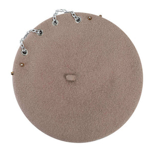 Women's Cashmere Beret Caps w/ Chain-link Design