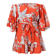 Load image into Gallery viewer, Lily Rosie Girl Off shoudler summer floral print dress Women sexy beach dress Sashes short red dress vestidos 2018 - Ailime Designs