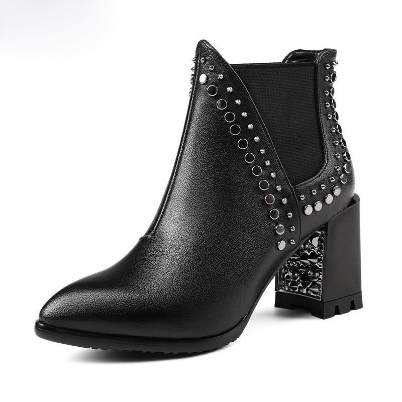 Women's New Genuine Leather Rivet Design Ankle Boots w/ Inside Heel Plate - Ailime Designs