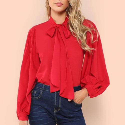 Women's Lantern Style Sleeves  Shirt w/ Bow-tie & Buttons – Ailime Designs - Ailime Designs