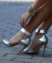 Load image into Gallery viewer, Women&#39;s Two-toned Silver Ankle Strap Design High Heels