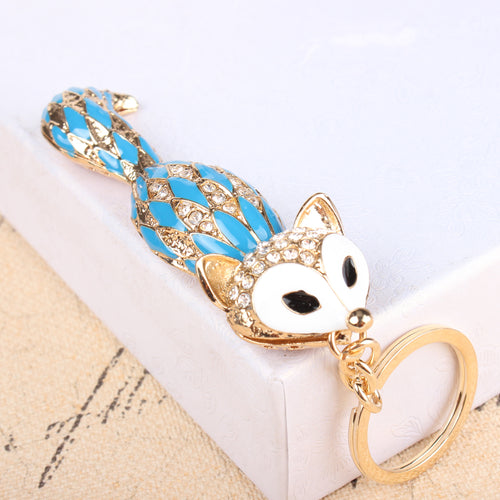 Blue Diamod Fox Design Key Chains w/ Rhinestones – Pocket Holder Accessories - Ailime Designs