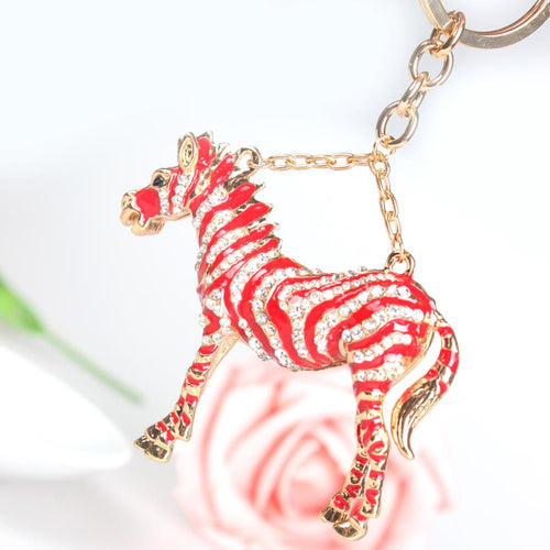 Red Stripe Elegant Rhinestone Zebra Design Key Chains – Pocket Holder Accessories - Ailime Designs