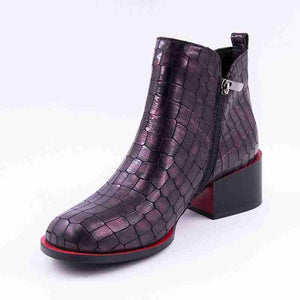 Women's Crocodile Print Design Genuine Leather Skin Ankle Boots - Ailime Designs