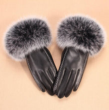 Load image into Gallery viewer, Women&#39;s Sheepskin Leather White Zig Zag Top-Stitch Gloves - Elegant Fur Trim - Ailime Designs