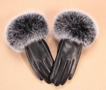 Load image into Gallery viewer, Women&#39;s Sheepskin Leather White Zig Zag Top-Stitch Gloves - Elegant Fur Trim - Ailime Designs