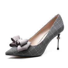 Load image into Gallery viewer, Women&#39;s Plaid Print Design Ribbon Bow Pumps