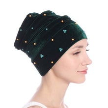 Load image into Gallery viewer, Women Velvet India Style Stretch Turban Hats w/ Bead Detail Design - Ailime Designs