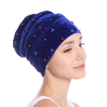 Load image into Gallery viewer, Women Velvet India Style Stretch Turban Hats w/ Bead Detail Design - Ailime Designs