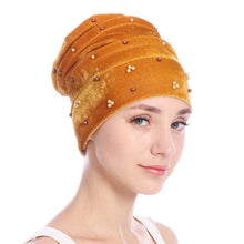 Load image into Gallery viewer, Women Velvet India Style Stretch Turban Hats w/ Bead Detail Design - Ailime Designs