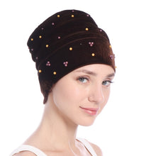 Load image into Gallery viewer, Women Velvet India Style Stretch Turban Hats w/ Bead Detail Design - Ailime Designs