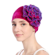 Load image into Gallery viewer, Women&#39;s Beaded Flower, Velvet India Style Turbans - Ailime Designs