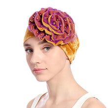 Load image into Gallery viewer, Women&#39;s Beaded Flower, Velvet India Style Turbans - Ailime Designs